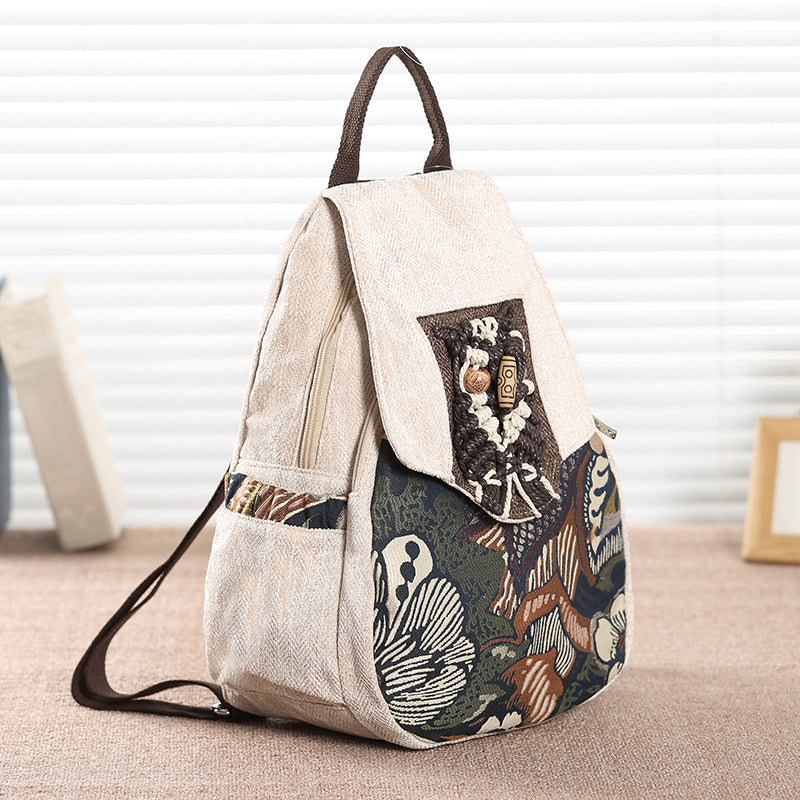 Sac à Dos Tissu Ethnique Beige