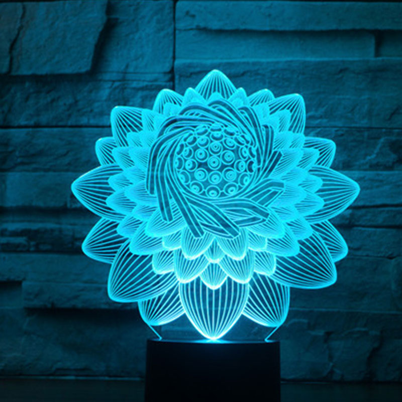 Lampe Led 3D Fleur de Lotus Bleu