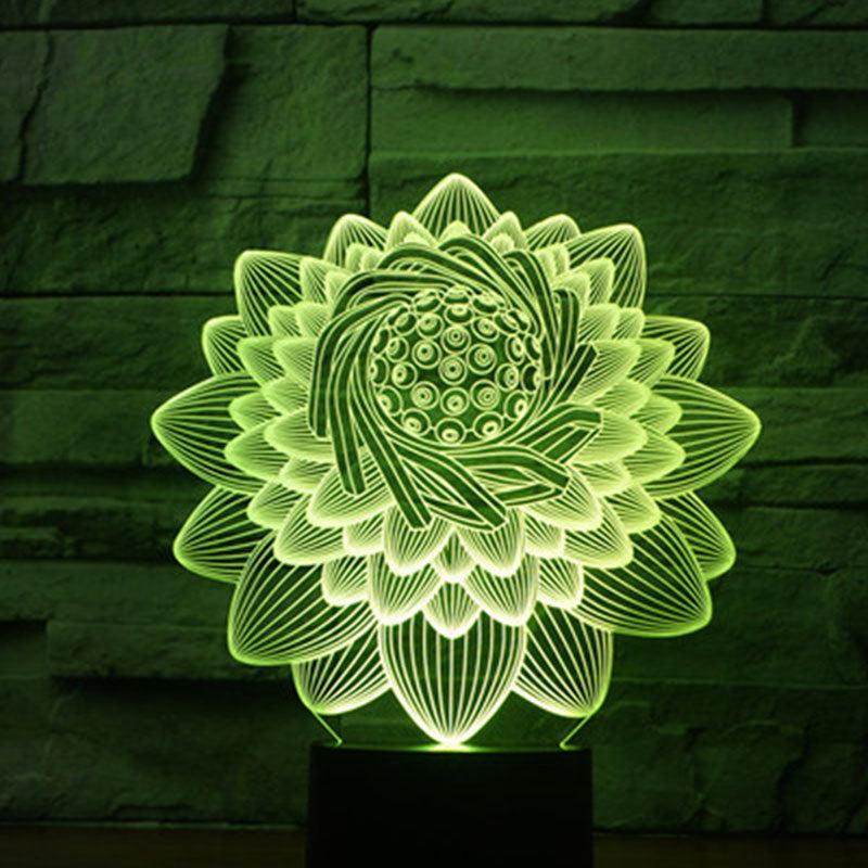 Lampe Led 3D Fleur de Lotus Vert