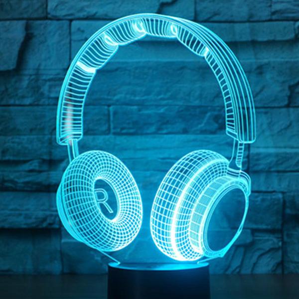 Lampe Led 3D Casque de Musique Bleu Clair