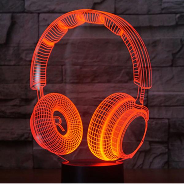 Lampe Led 3D Casque de Musique Rouge